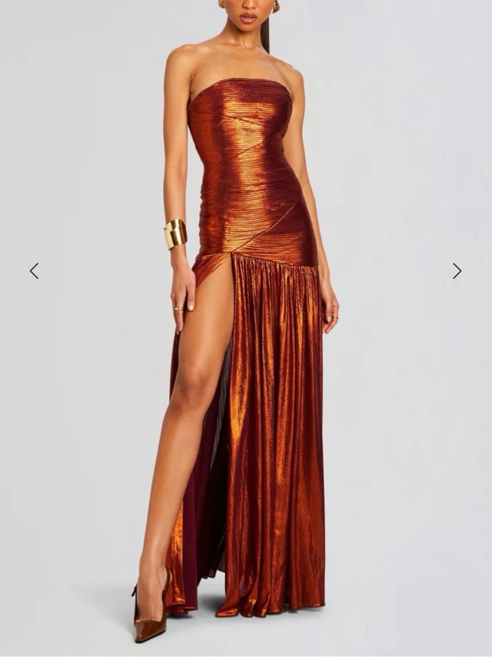 Retrofête Chantal Metallic Copper Strapless Evening Gown